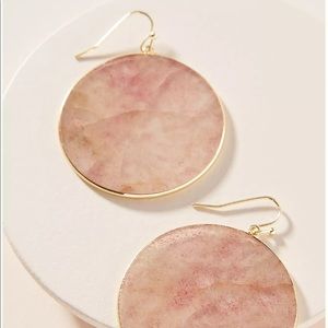 Anthropologie Pink Marble Disc Earrings with Gold Trim